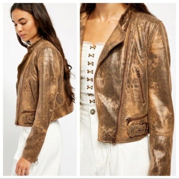Free People Fenix Vegan Leather Snakeskin Jacket XS NWT - Picture 10 of 16